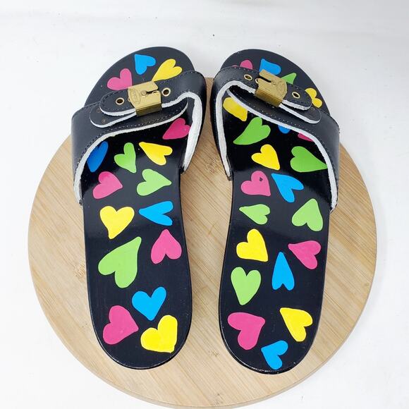 Dr Scholls Wooden Slide Sandals Womens 7 Original Clog Black Hearts Custom Paint - Picture 9 of 12